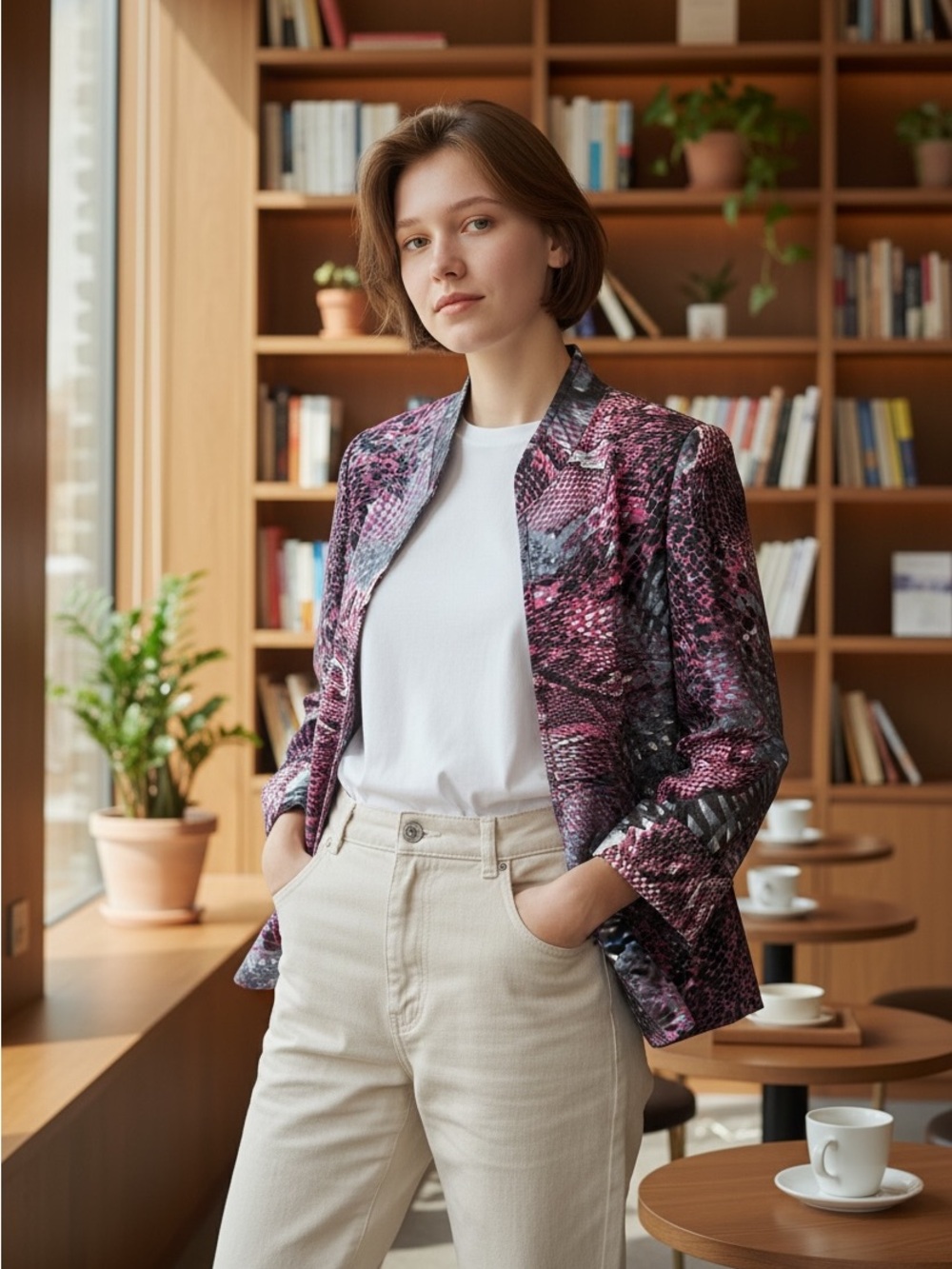 Evan Picone Pink and Black Patterned Blazer Jacket